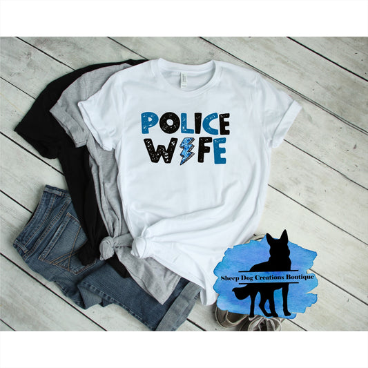 Police wife with lightening bolt t shirt