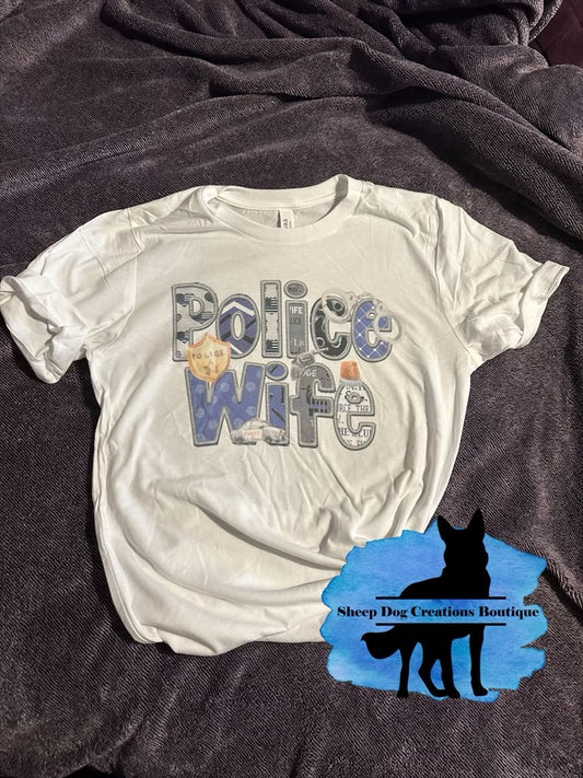 Police wife with decorative letters t shirt