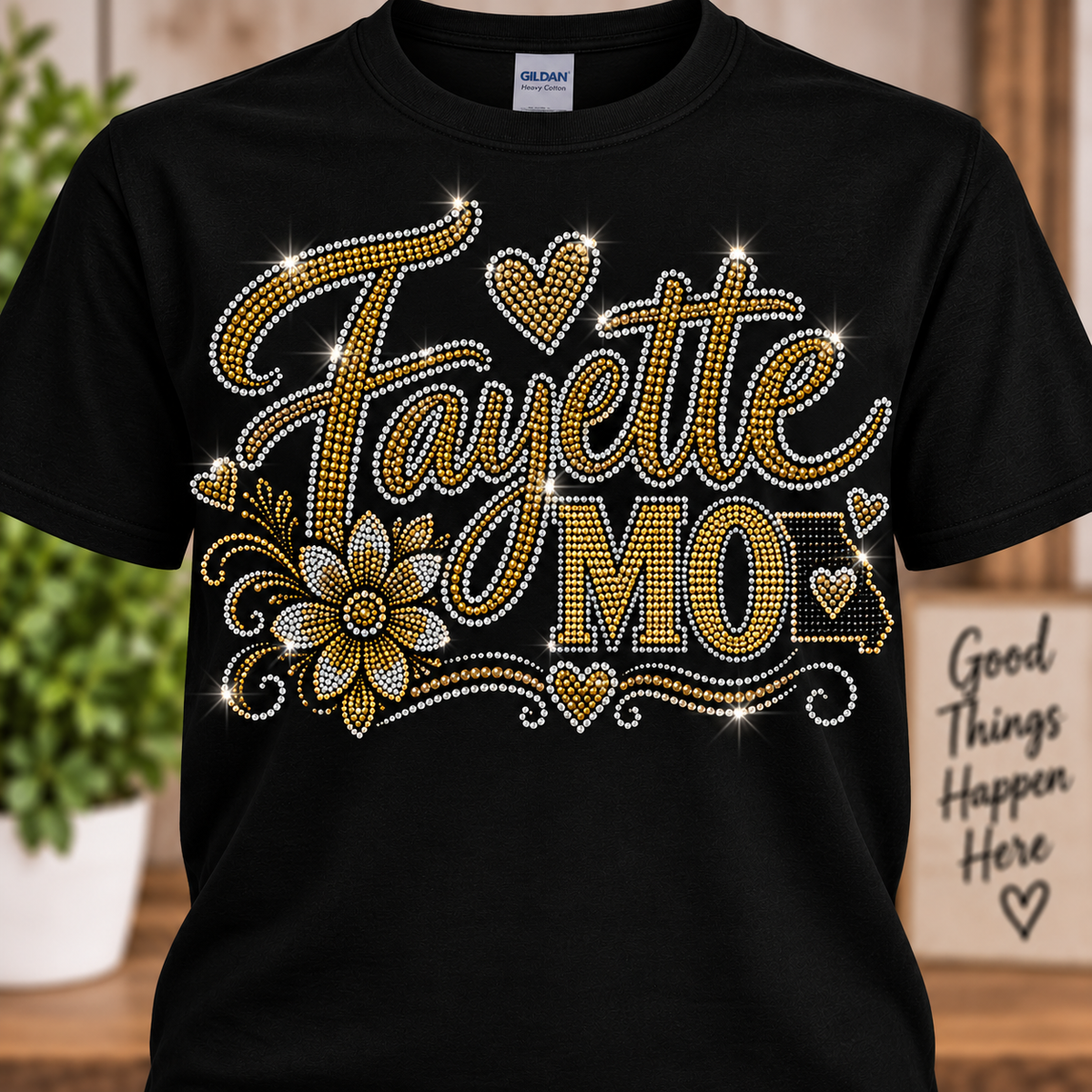 Fayette Mo Black and Gold  Bling