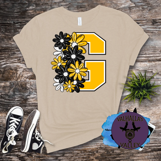 Big G Floral Yellowjackets black and gold tshirt