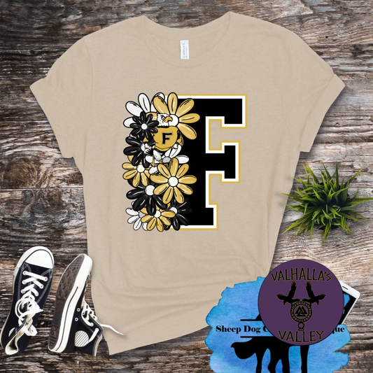 Big F Floral Falcons black and gold tshirt
