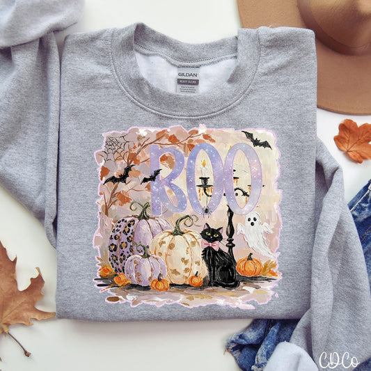 BOO! Kitty and pumpkins t shirt Halloween